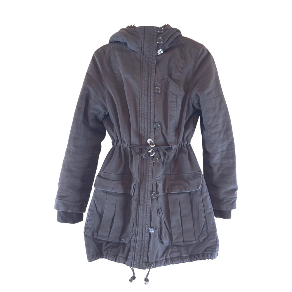 DIVIDED H&M Women's Black Hooded Drawstring Parka Jacket Size 38